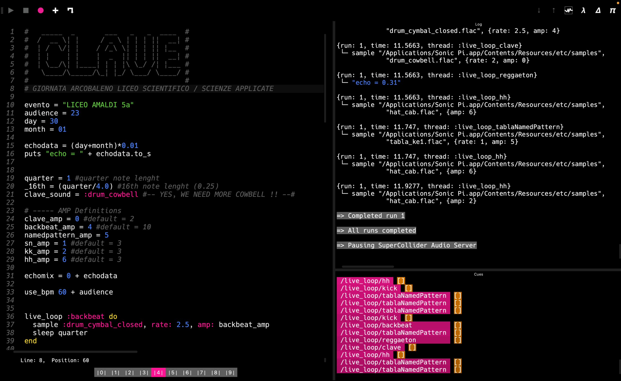 Giornata arcobaleno Liceo Amaldi - SonicPI Clave Decoded